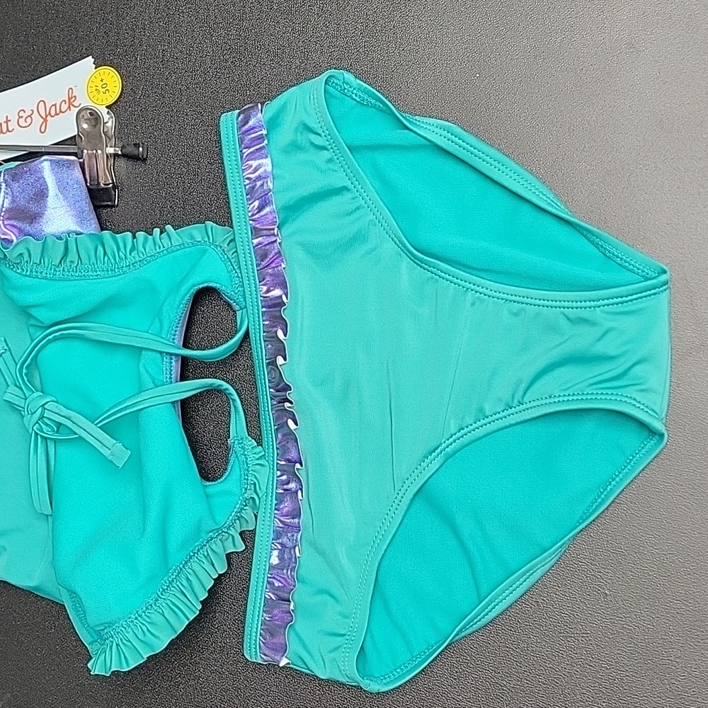 Girls Aqua Two 2 Piece Bathing Suit Set Halter Top Bikini Bottom Liner Size L - Picture 4 of 9